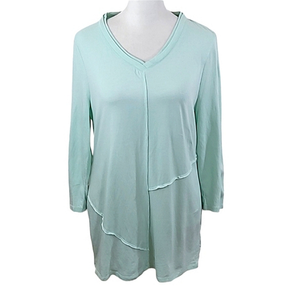 Chico's Tunic Mint Green V-neck Top Exposed Seams Relaxed Fit Sz Small